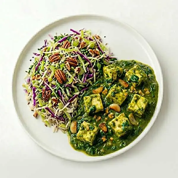 Spinach & Garlic Paneer Masala With Toasted Cumin Cabbage Rice